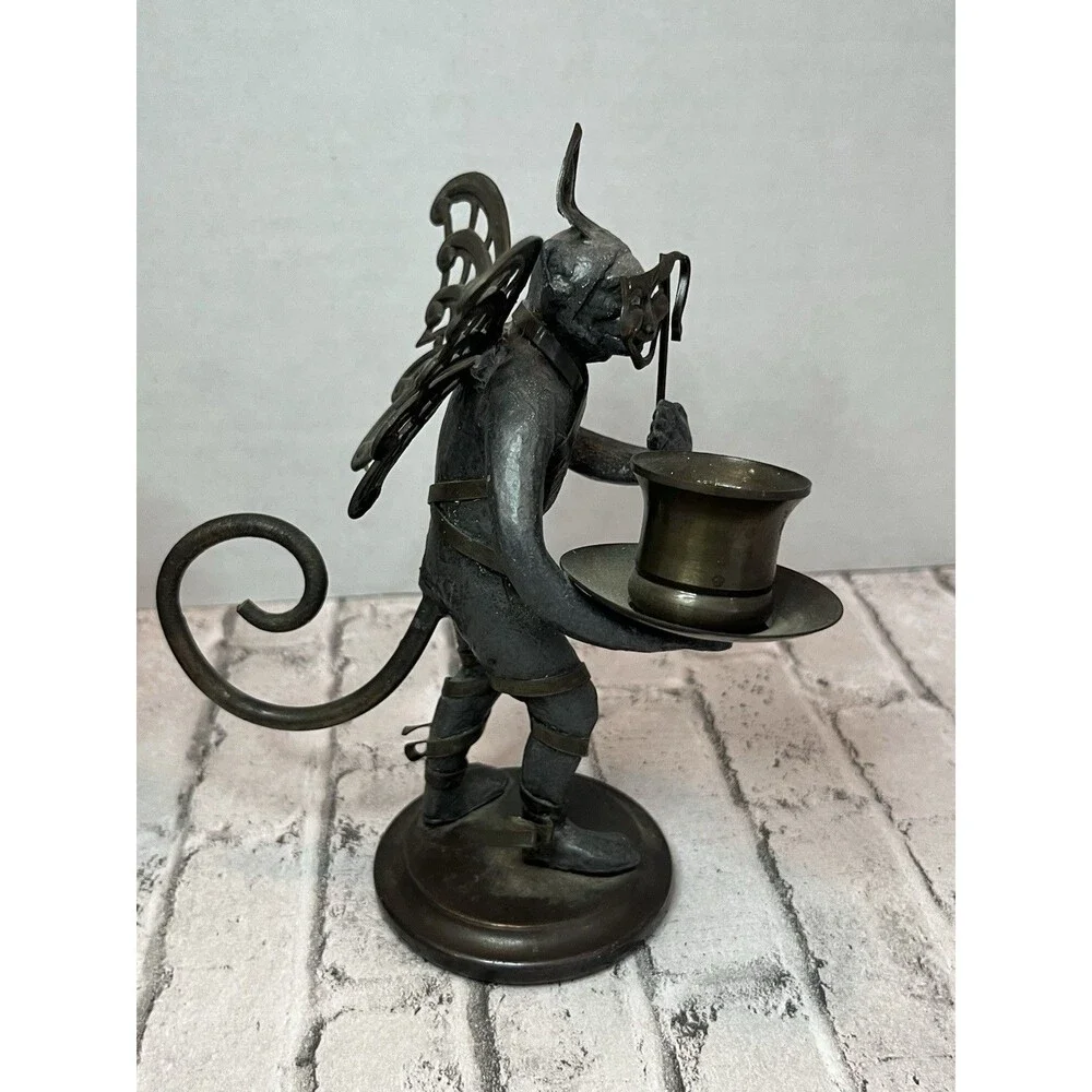 2 “Petites Choses” Pewter & Brass Flying Monkey Candle Holders Comedy & Tragedy